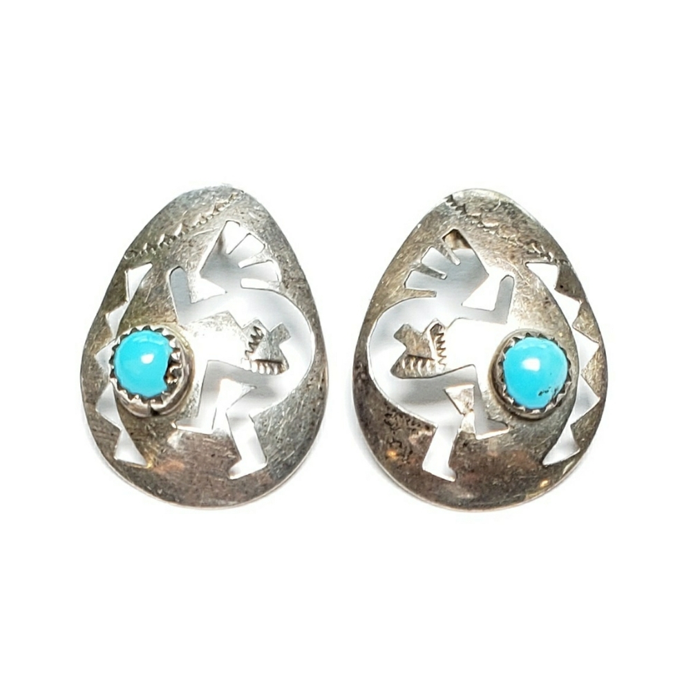 Kokopelli Turquoise Earrings Vintage Sterling Koko